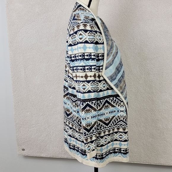 Lucky Brand Blue And Beige Southern Aztec Waterfall Drape Cardigan Sweater Sz M - Picture 5 of 11